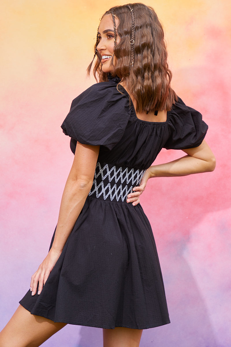 short black milkmaid dress Black Cotton Strappy Milkmaid Mini Dress