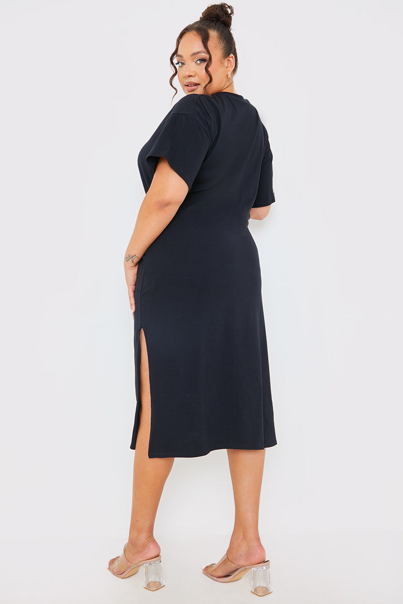 long t shirt dress with side splits Women's V-Neck Casual Loose Short Sleeve Long T-Shirt Dress Split Maxi Dress with Side Pocket