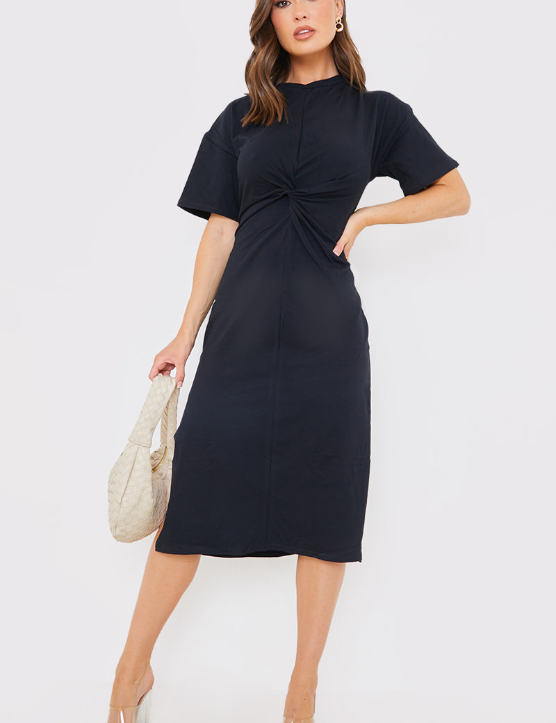Knot Front T-Shirt Split Hem Dress