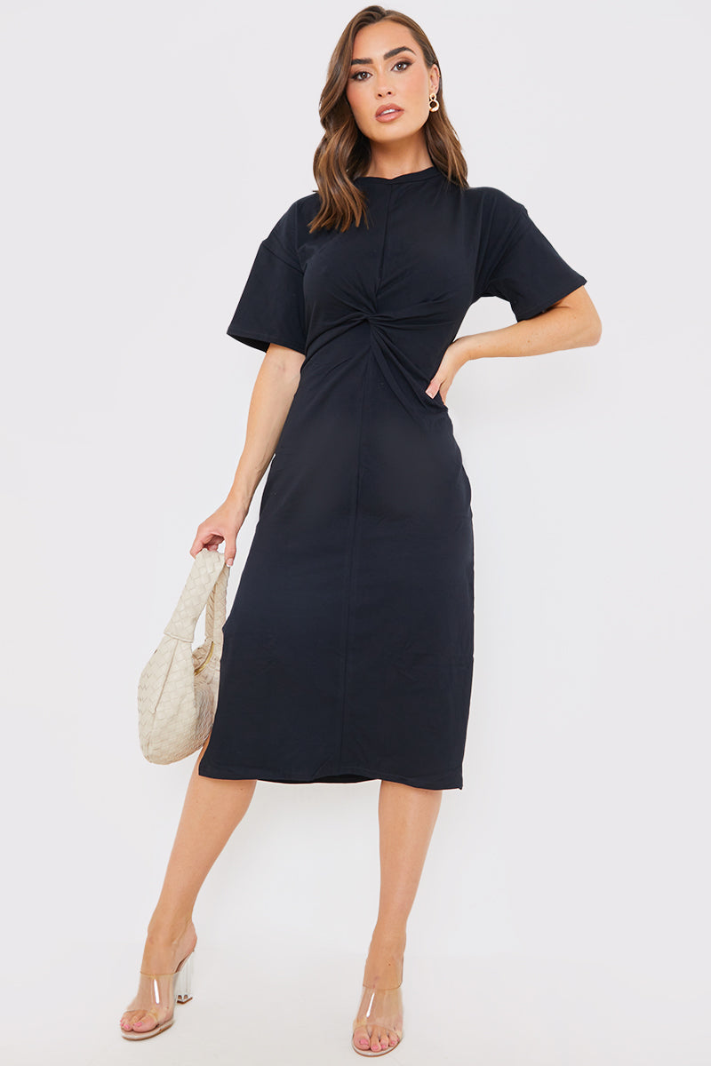 Knot Front T Shirt Split Hem Dress