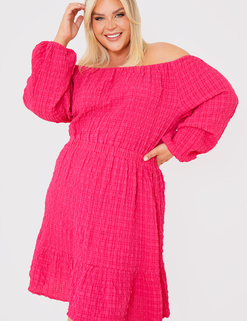 Bardot Balloon Sleeve Mini Dress