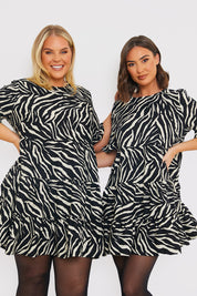 Zebra Smock Dress With Frill Sleeve