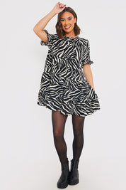 Zebra Smock Dress With Frill Sleeve
