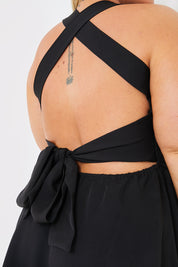 Shirred Cross Back Skater Dress