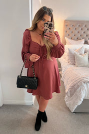 Channel Front Ruched Balloon Sleeve Shift Dress
