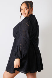 Broderie High Neck Frill Hem Mini Dress