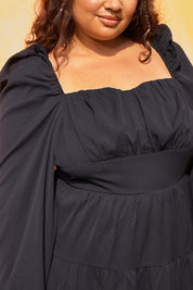 Long Sleeve Tiered Detail Milkmaid Dress