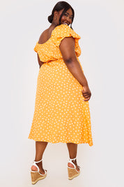 Ruched Bust Puff Sleeve Midi Dress With Shirred Waist