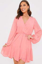 Long Sleeve Wrap Mini Dress