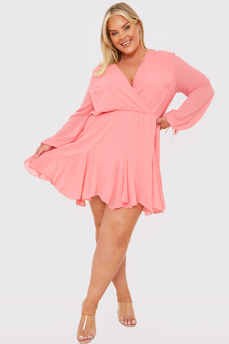 Long Sleeve Wrap Mini Dress