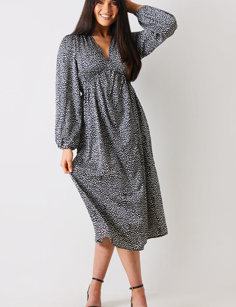 Animal Print Smock Midi Dress