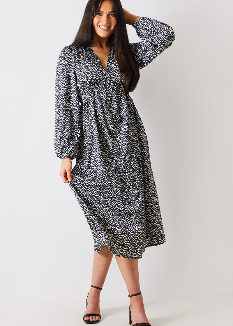 Animal Print Smock Midi Dress