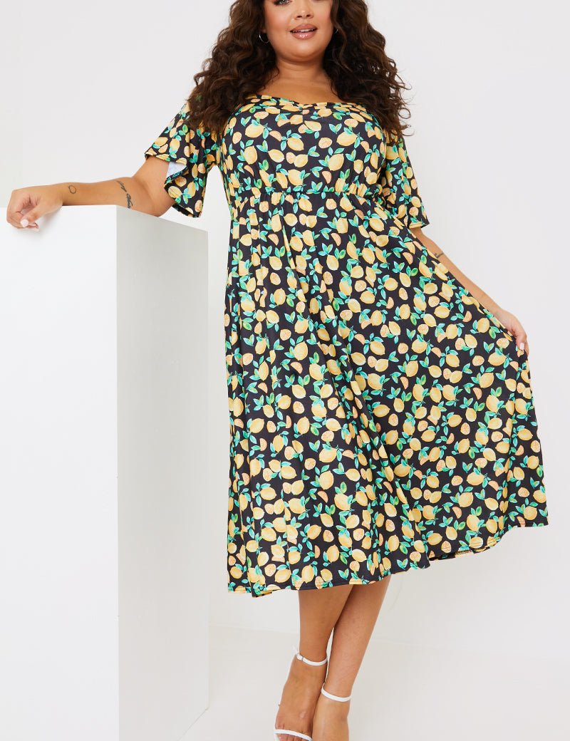 Print Sweetheart Midi Dress
