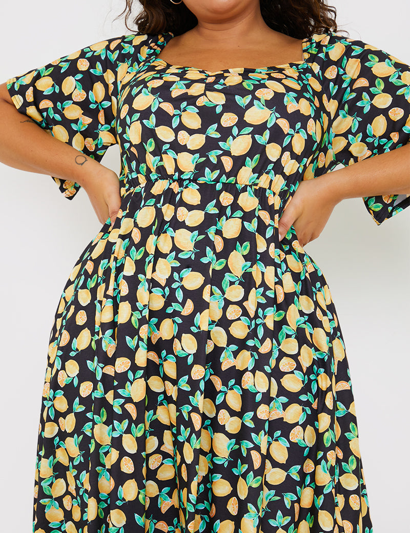 Print Sweetheart Midi Dress
