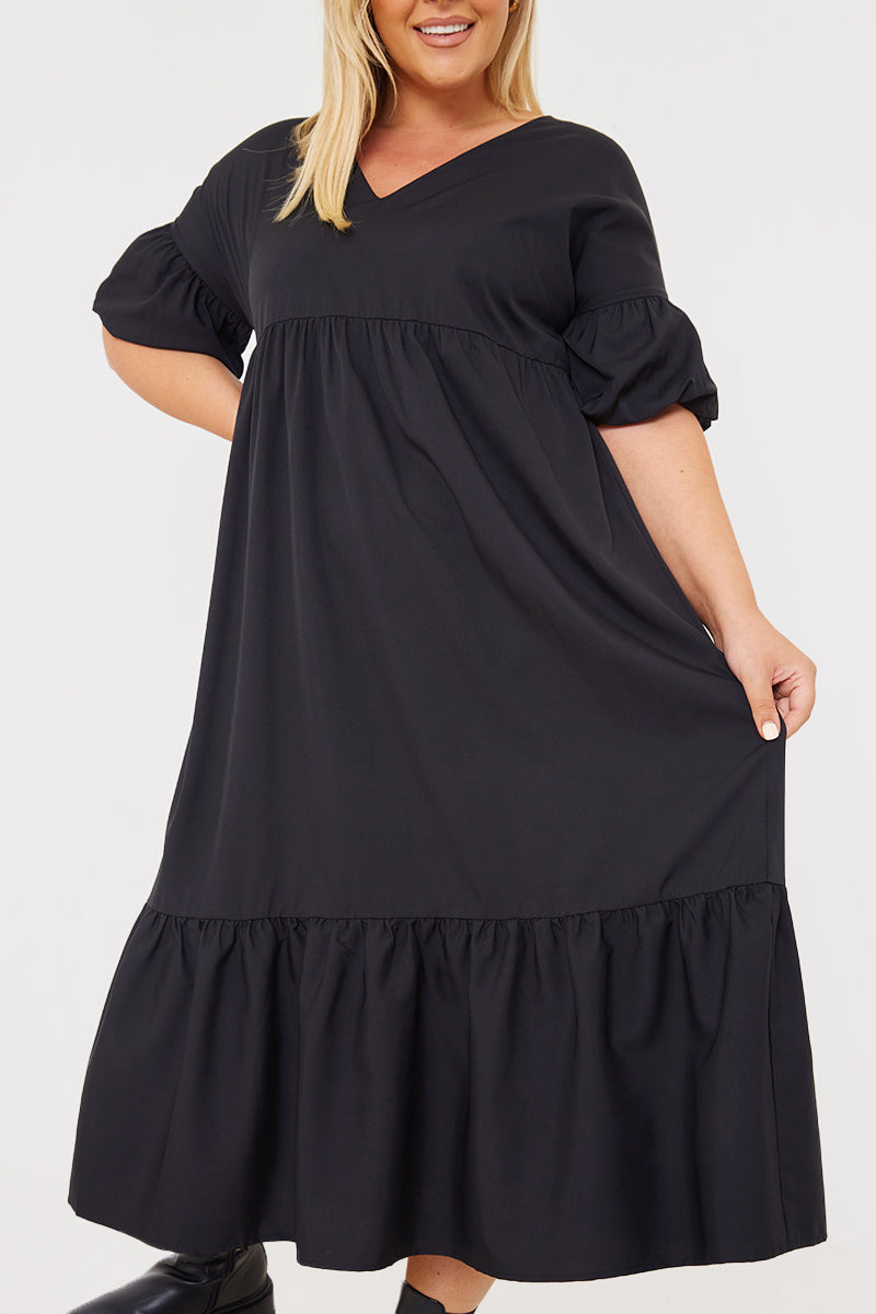 Abito Lungo Midi Donna Oversize Con Scollo A V E Maniche A Cappuccio - Chiffon Leggero