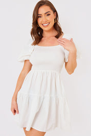 Cotton Poplin Shirred Bust Mini Dress