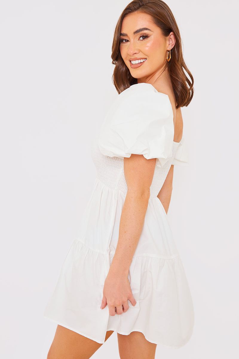 Cotton Poplin Shirred Bust Mini Dress