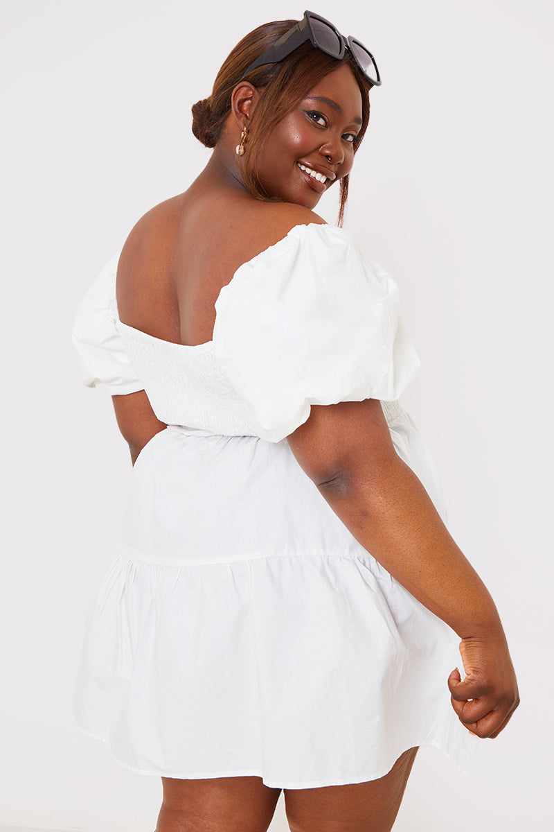 Cotton Poplin Shirred Bust Mini Dress