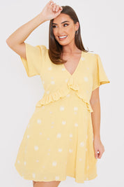 Floral Embroidered Frill Detail Mini Dress