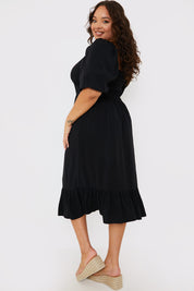 Tie Front Sweerheart Puff Sleeve Midi Dress