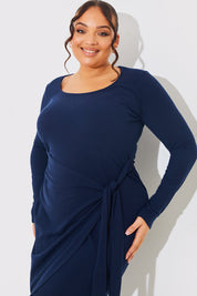 Scoop Neck Wrap Front Brushed Rib Midi Dress