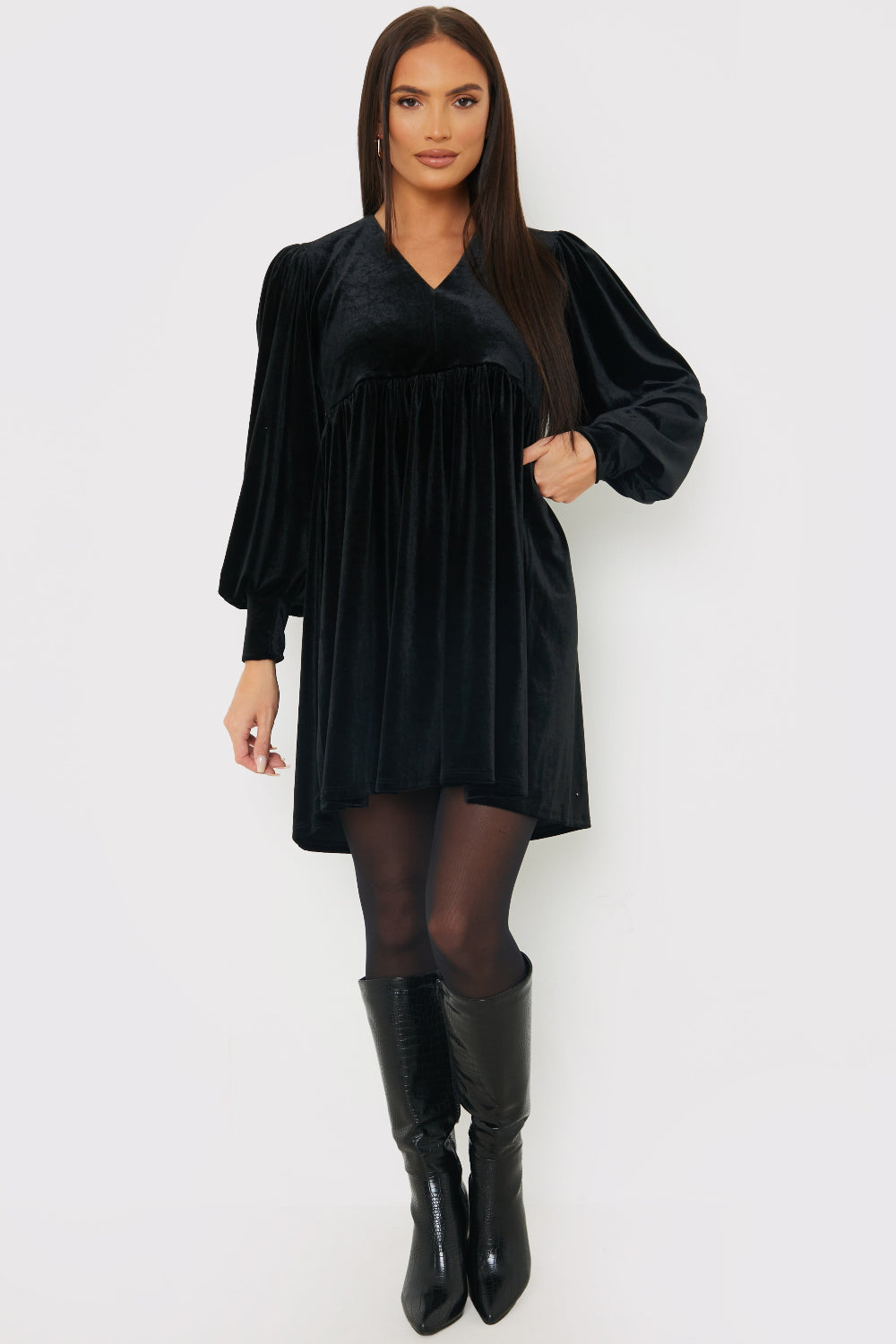 Black Velvet Smock Mini Dress InTheStyle Black Velvet Smock Mini Dress InTheStyle