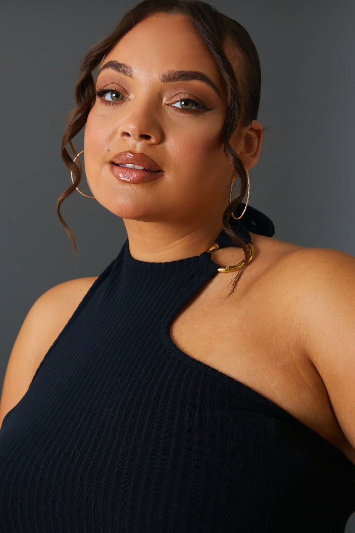 Asymmetric Ring Detail Midi Dress
