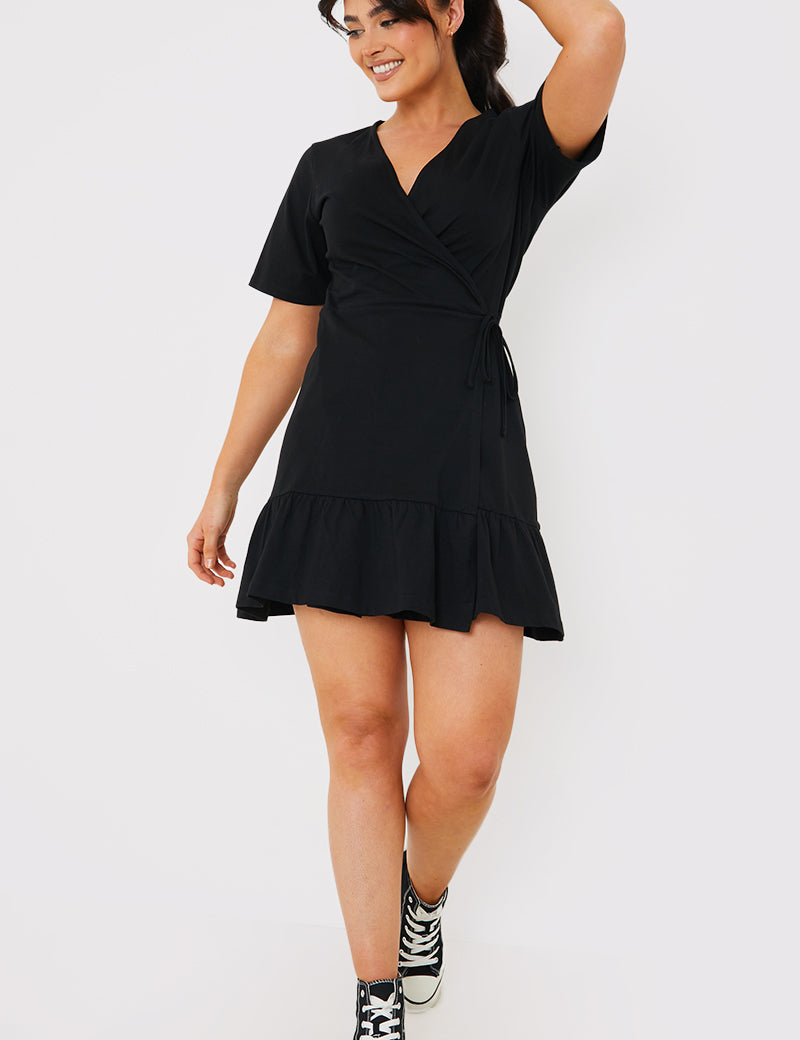 Short Sleeve Wrap Swing Dress