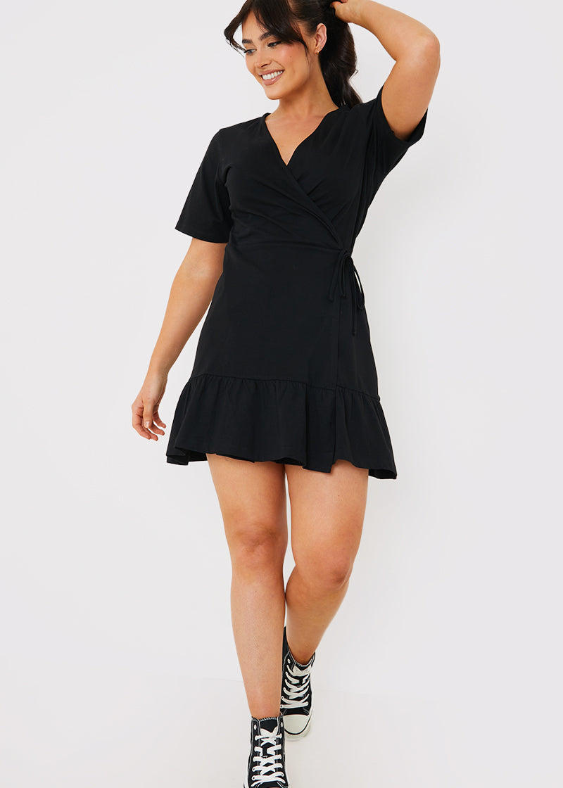 Short Sleeve Wrap Swing Dress