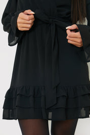 Tie Chiffon Frill Mini Dress