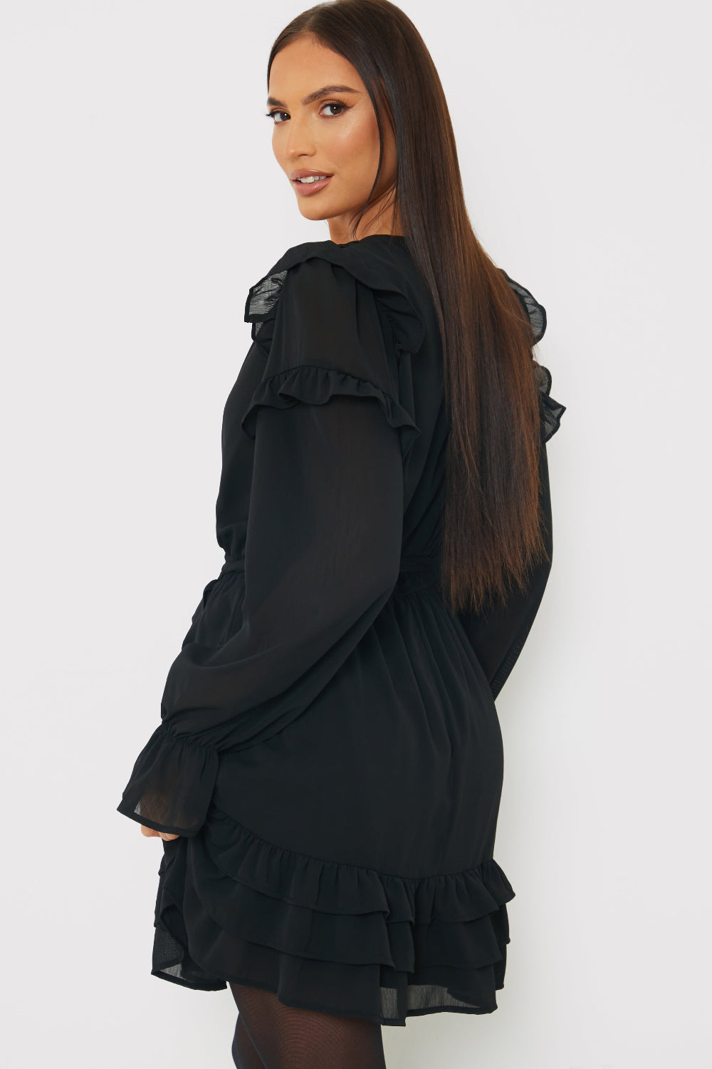 Tie Chiffon Frill Mini Dress