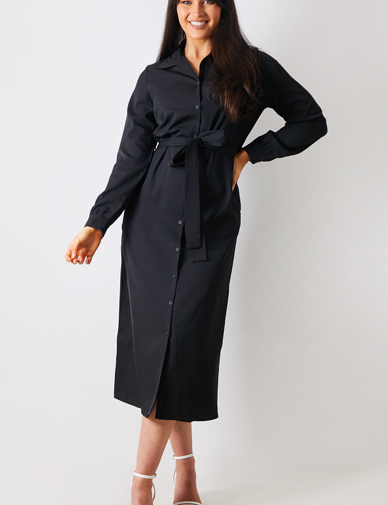 Button Up Belted Dress