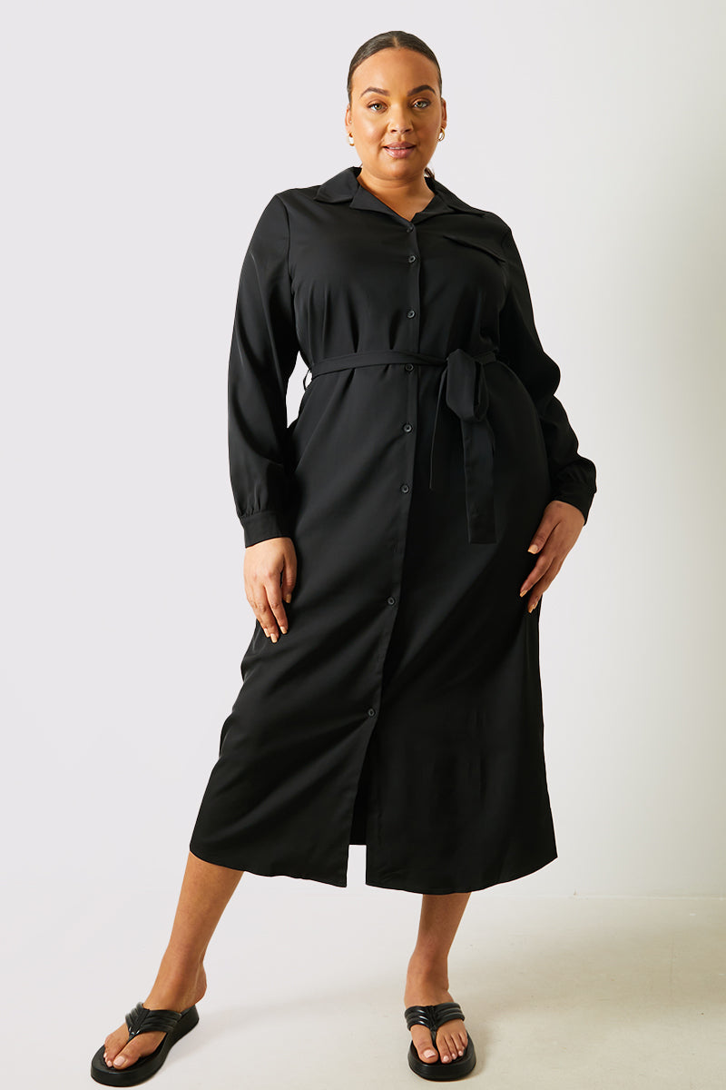Button Up Belted Dress