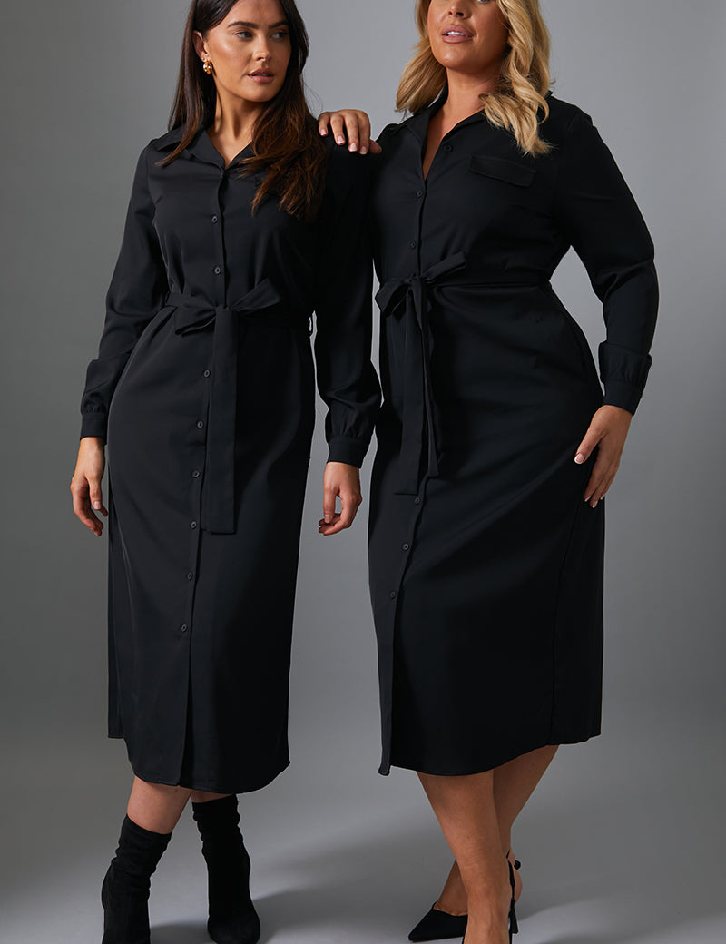 Button Up Belted Dress