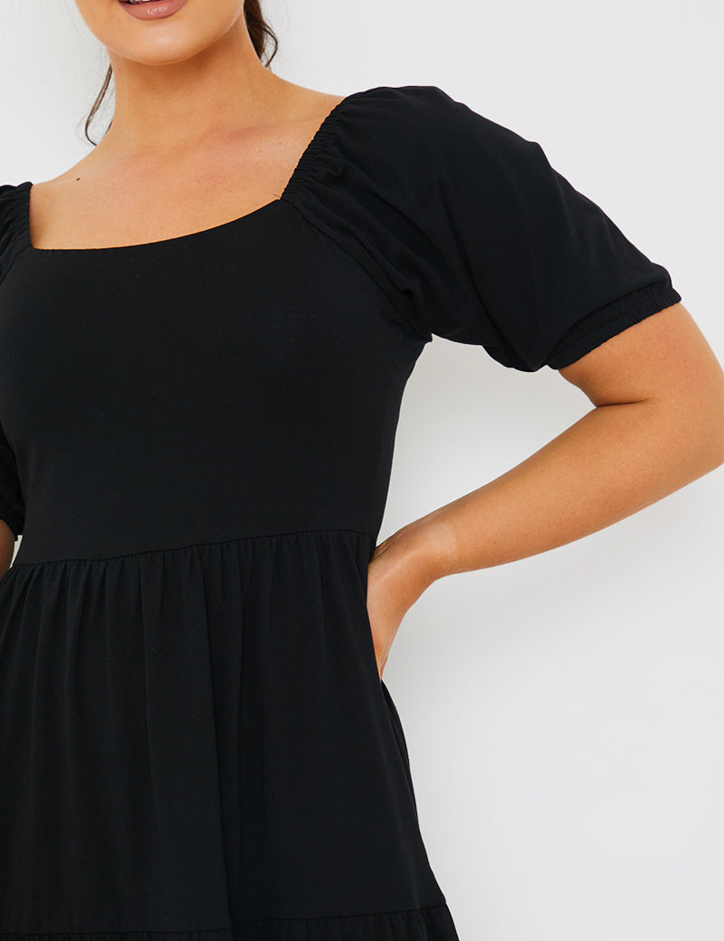 Tiered Puff Sleeve Midi Dress