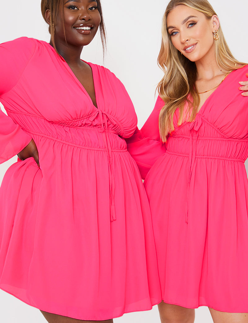 Tie Detail Plunge Skater Dress