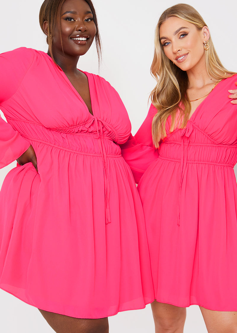 Tie Detail Plunge Skater Dress