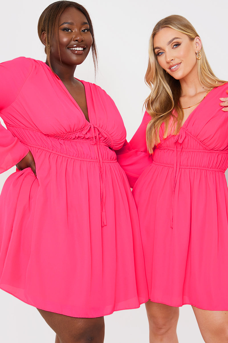Tie Detail Plunge Skater Dress