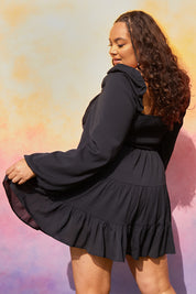 Long Sleeve Tiered Detail Milkmaid Dress