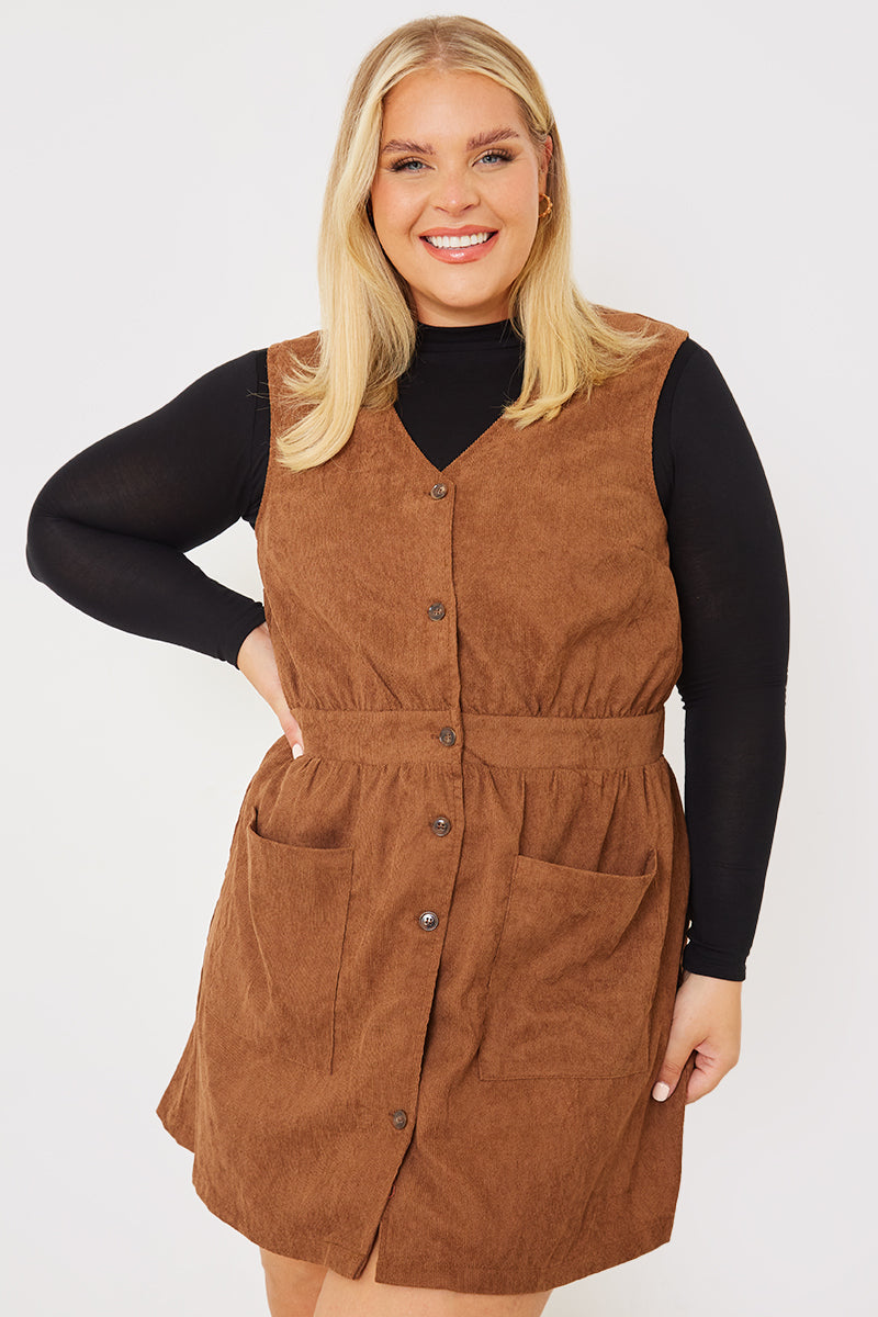brown petite midi dress Snow Wash Corduroy Pinafore Dress- Raspberry main image 0