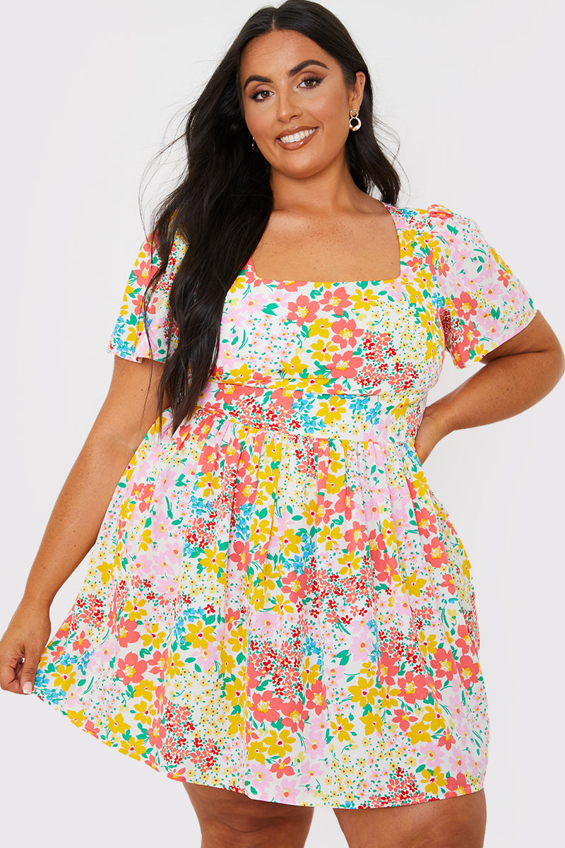 in the style In The Style Polka Dot Shirred Bodice Tiered Mini Dress White