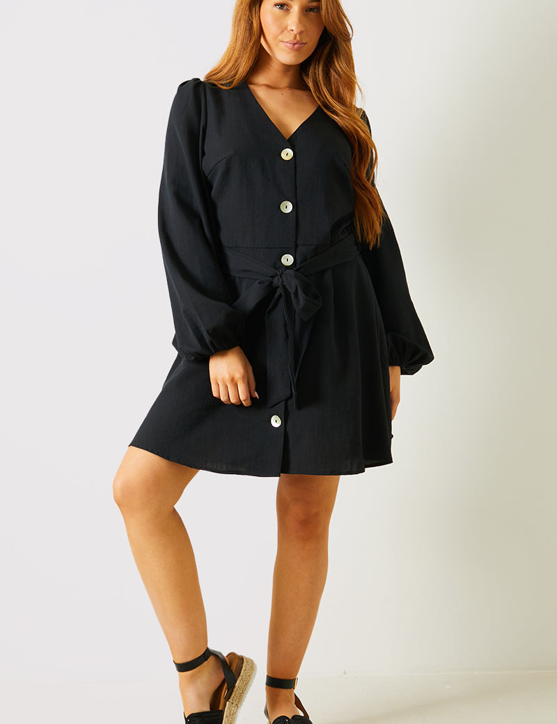 Balloon Sleeve Button Down Mini Dress