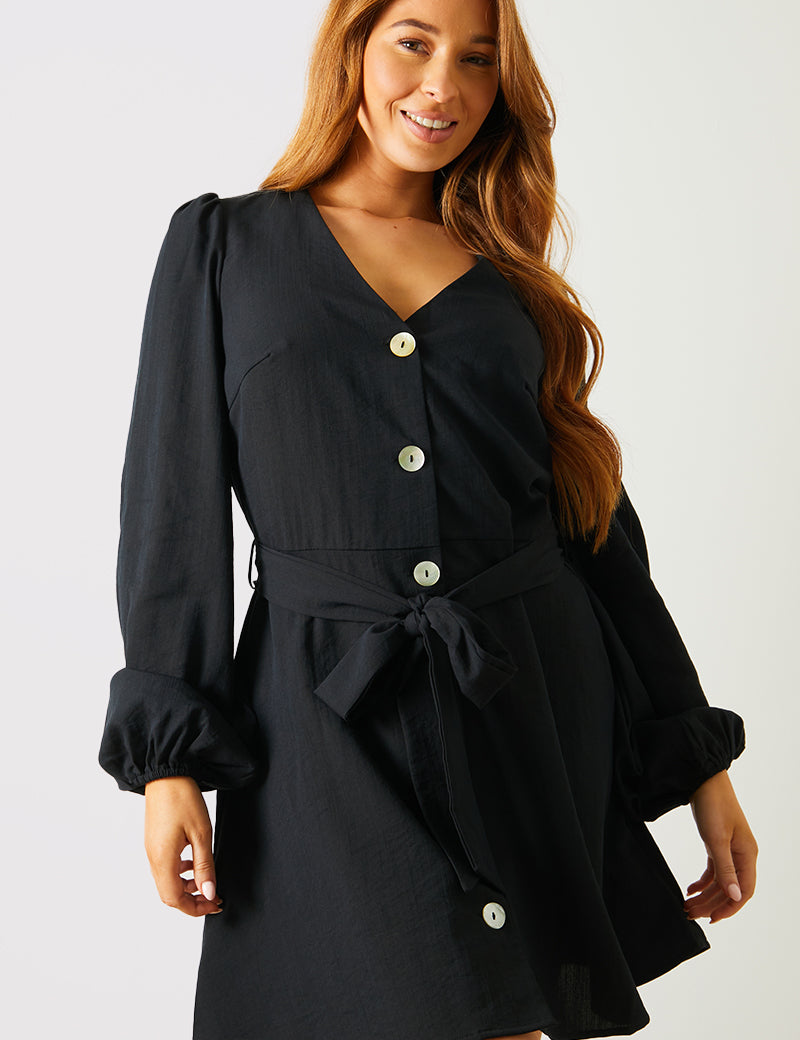 Balloon Sleeve Button Down Mini Dress