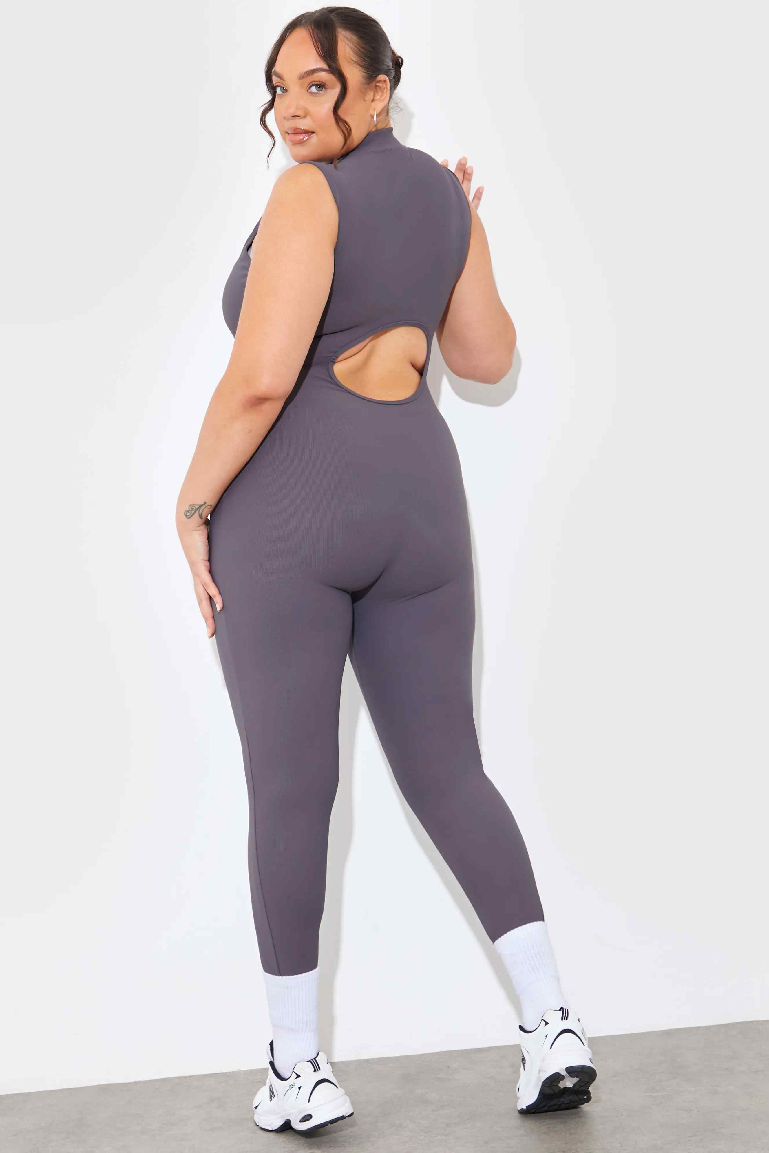RIBBED SCULPT AND CONTROL ZIP FRONT UNITARD