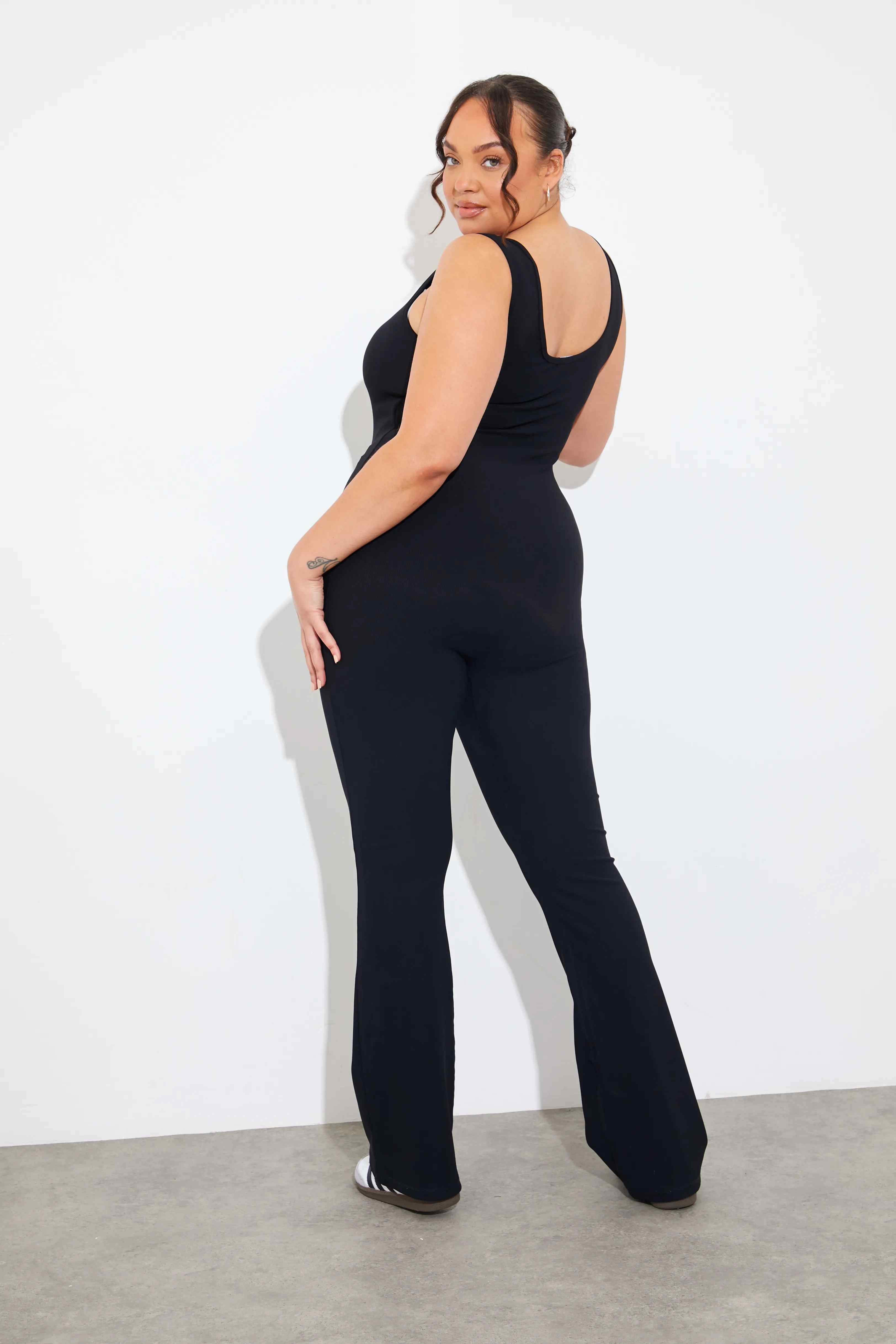 RIBBED SCULPT AND CONTROL FLARE LEG UNITARD