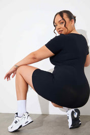 RIBBED SCULPT AND CONTROL NOTCHED NECK SHORT UNITARD