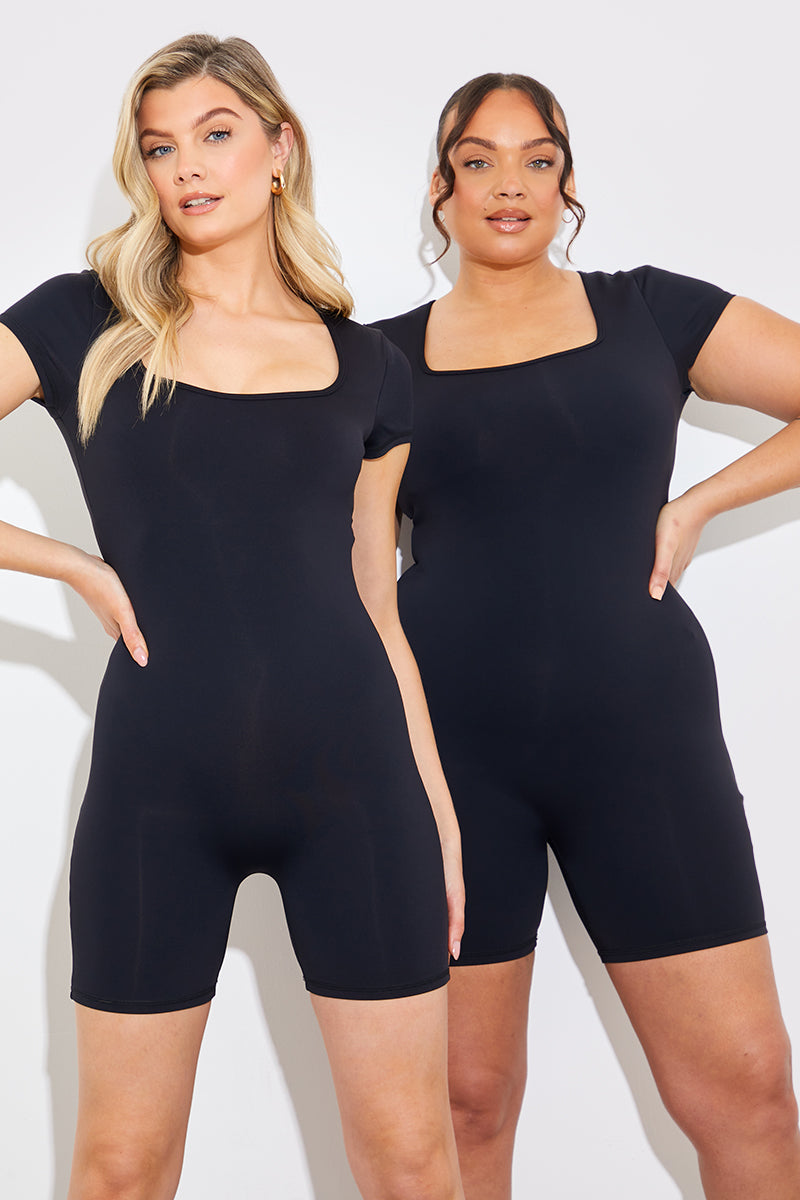 Contour Built-In Bra Short Sleeve Short Leg Square Neck Unitard