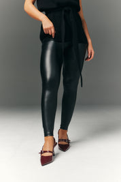 Perfect Sculpting High Waisted Leather Look Leggings With Pocket