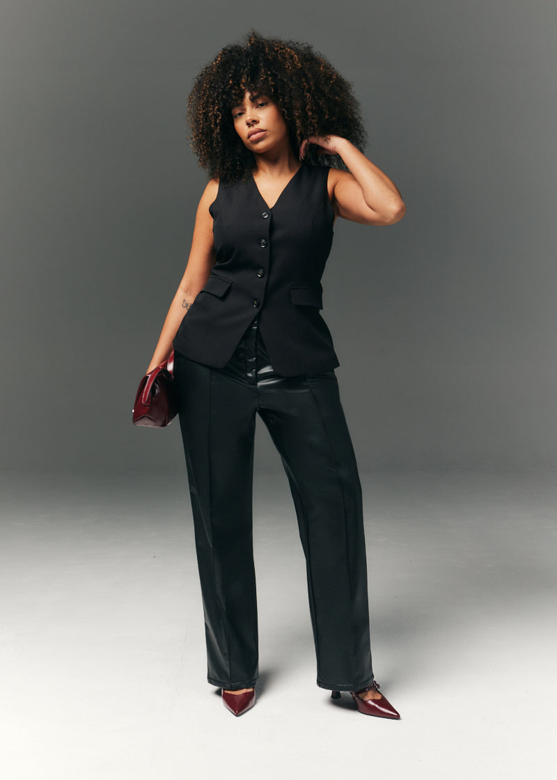 Perfect Sculpting High Waisted Leather Look Straight Leg Trouser