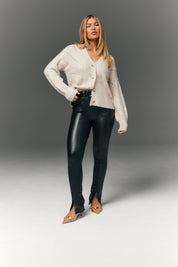 Perfect Sculpting High Waisted Leather Look Zip Front Legging